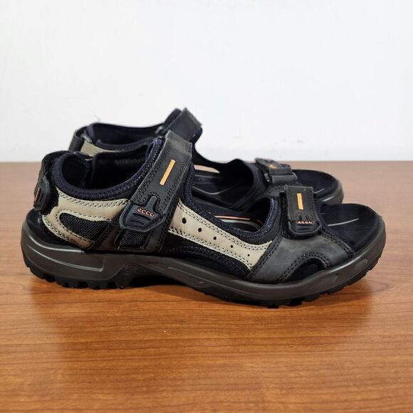 Ecco Yucatan Sandals Men's Black Tan Leather Comfort EU 45 US 11 Hook & Loop - Picture 6 of 12